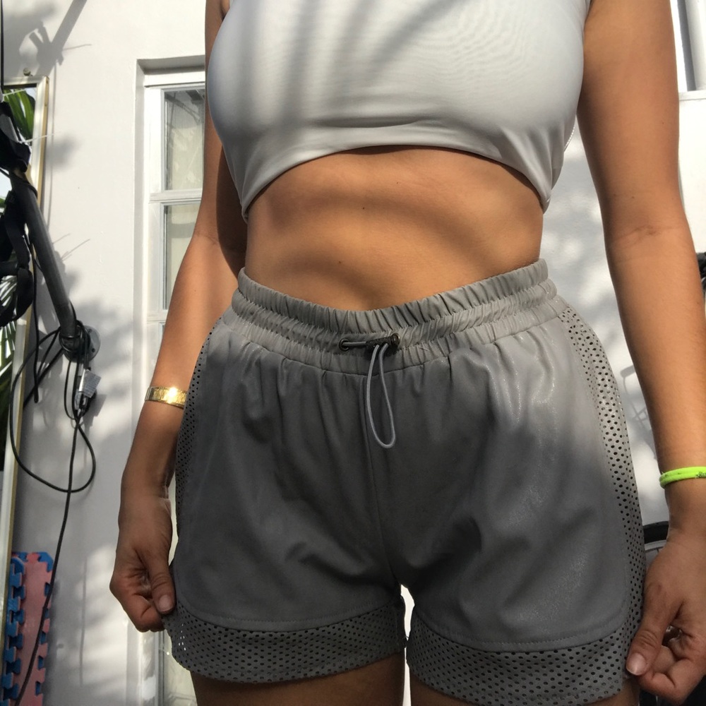 Grey Leather Sen shorts